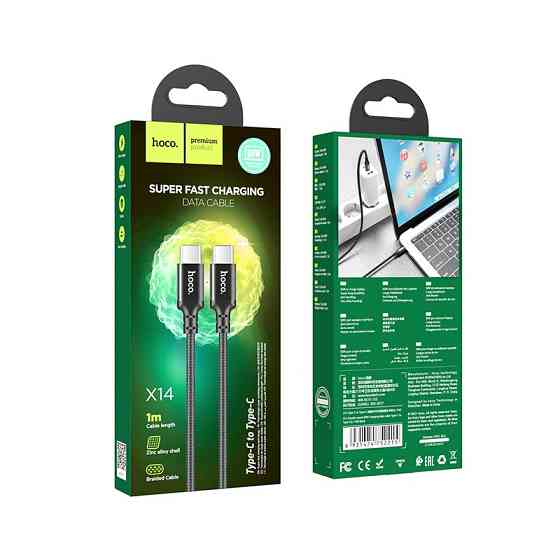 Кабель HOCO X14 Type-C to Type-C 60W, 1m, nylon, aluminum connectors, Black Київ