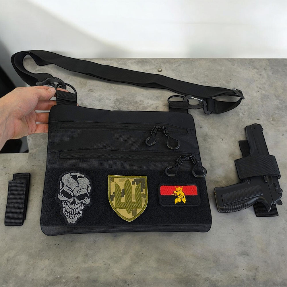 Тактична сумка-месенджер чорна з кордури 600D з кобурою і MOLLE, для прихованого носіння, 30х24 см Київ - фото 10