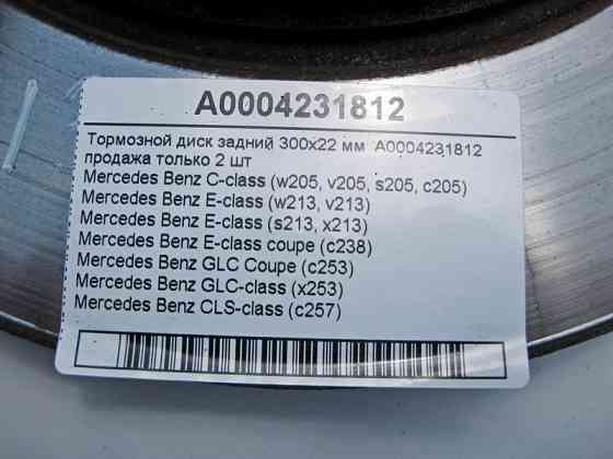 Mercedes-Benz  A0004231812 Диск гальмівний задній 300x22 мм C-Class W205 E-Class W213 S213 C238 GLC C253 X253 CLS C257 Одесса