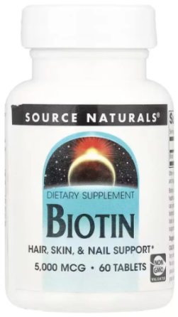 Биотин для волос Source Naturals Biotin 5000mcg 60 табл Витамин B7 Киев
