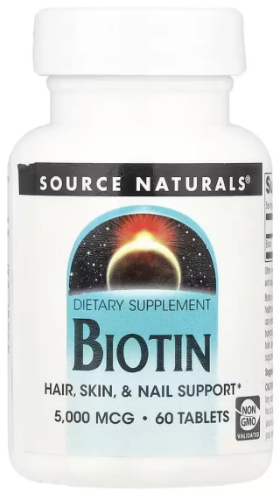 Биотин для волос Source Naturals Biotin 5000mcg 60 табл Витамин B7 Киев - изображение 1