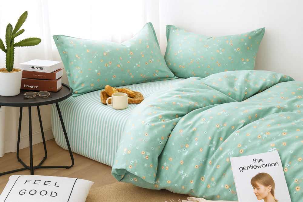 Комплект постільної білизни Ecotton Євро 210х220 см бірюзовий квіточки (рис.146) Коломия - фото 2