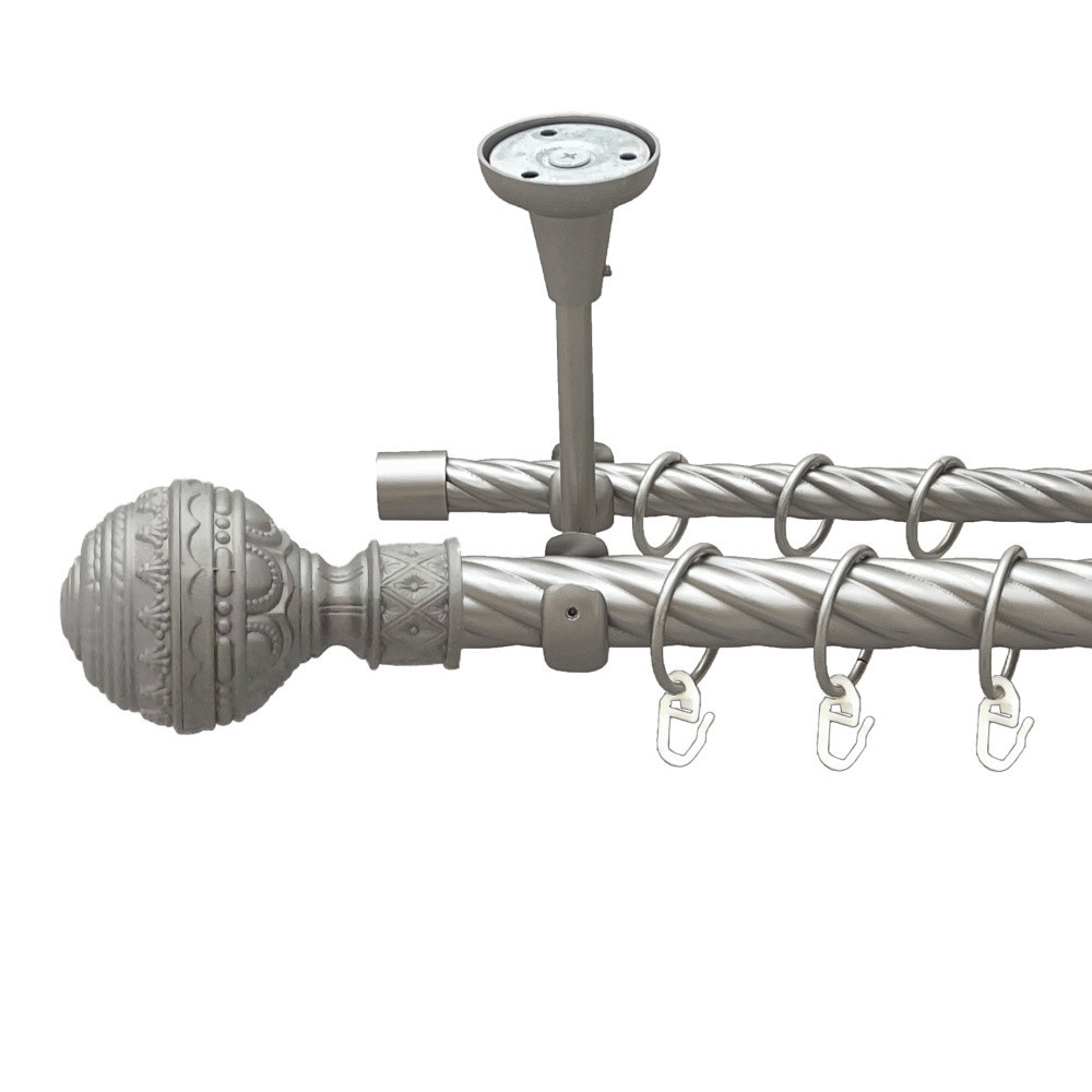 Карниз Orvit Арабеска металевий дворядний відкритий до стелі скручена труба кільце металеве Сатин 25\16 мм 200 см (00-00024051) Львів - фото 1