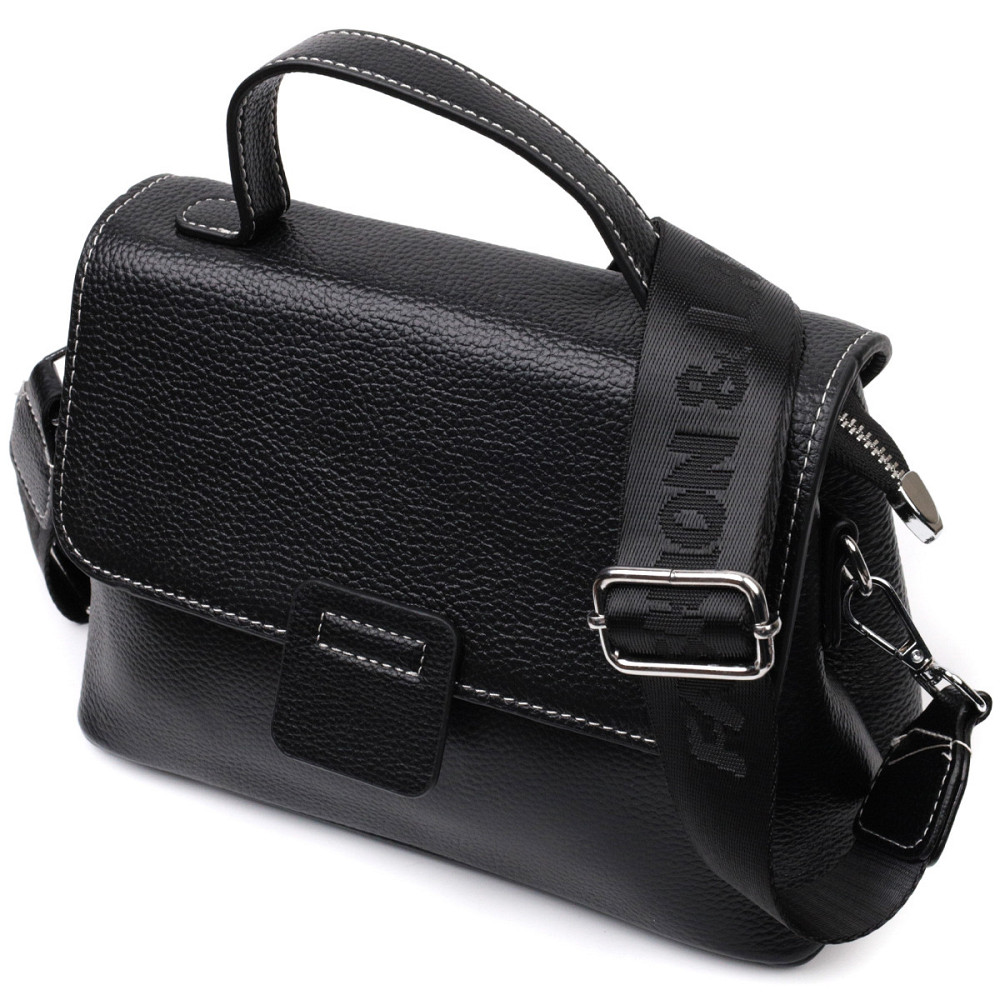 Сумка сетчел у класичному кольорі для жінок з натуральної шкіри Vintage 22291 Чорна Київ - фото 1