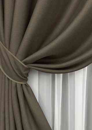 Комплект штор на люверсах VR-Textil Шеніл однотонний № 1591ш Кавовий 150х250 см 2 шт (37-0249) Київ