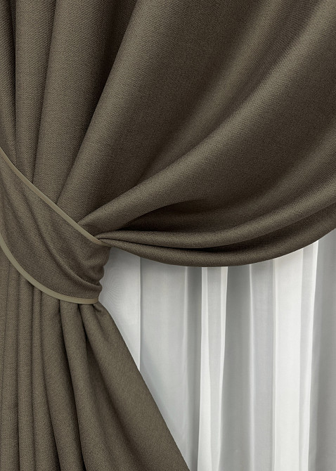 Комплект штор на люверсах VR-Textil Шеніл однотонний № 1591ш Кавовий 150х250 см 2 шт (37-0249) Київ - фото 5