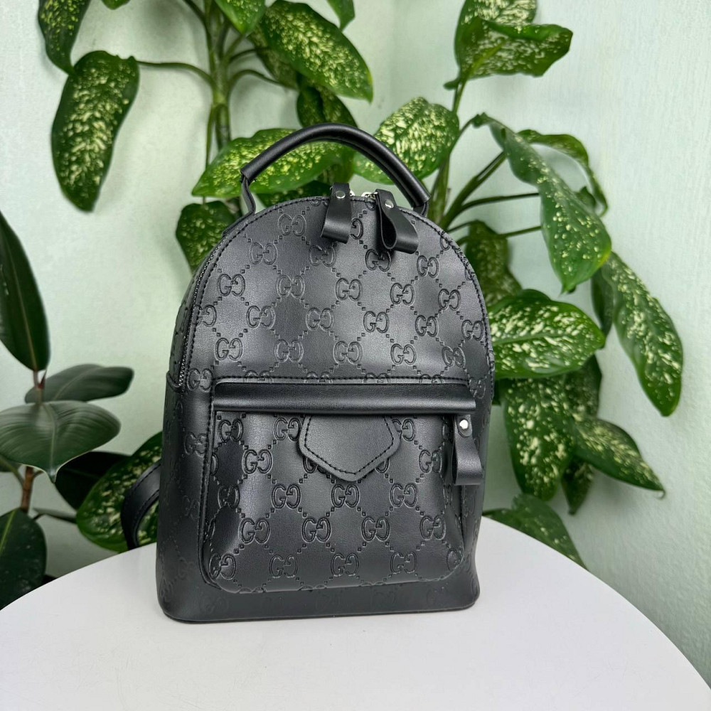 Жіночий міні рюкзак сумка стиль Gucci з тисненням чорний, маленький рюкзачок ( 28024 ) Харків - фото 4