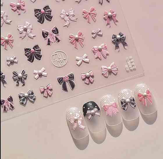 Набір 3D стікерів для нігтів з бантиками Київ