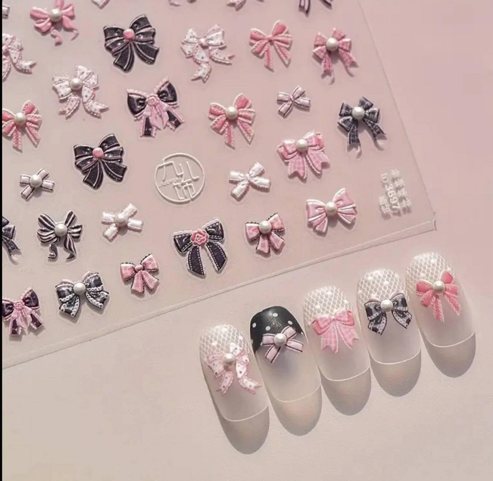 Набір 3D стікерів для нігтів з бантиками Київ - фото 1