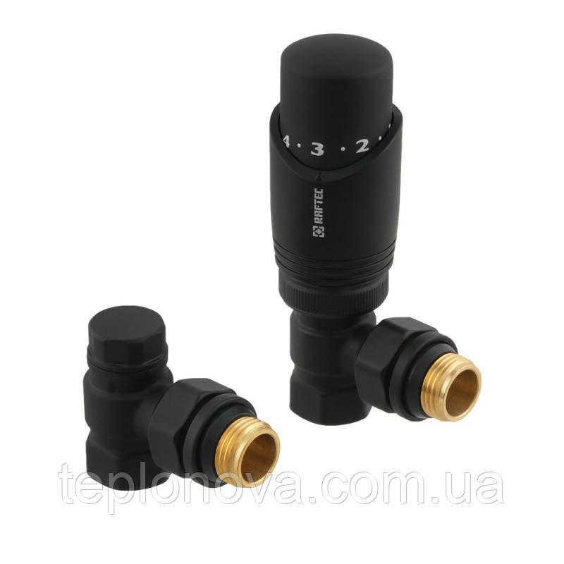 Комплект термостатических клапанов угловой Raftec BLACK 1/2