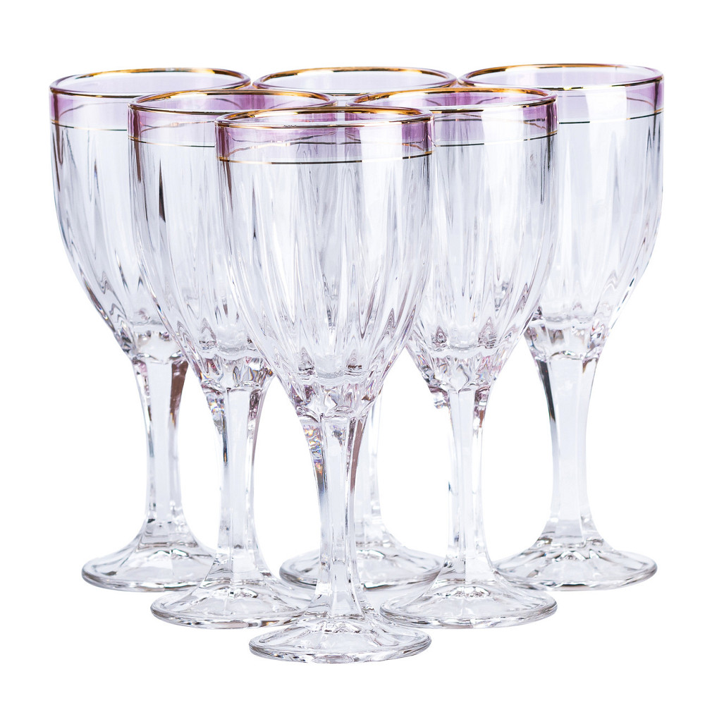 TS Kitchen Келихи для вина із золотою облямівкою 6 шт по 250 мл Рожевий Коломия - фото 1
