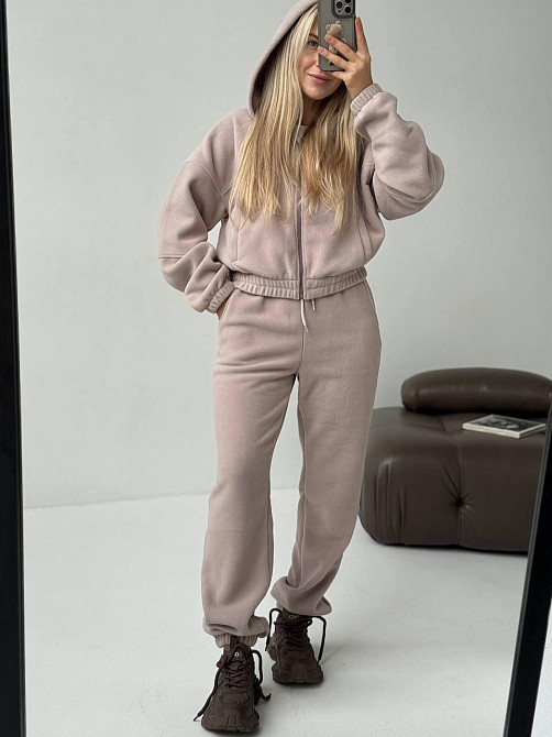 Женский повседневный теплый костюм на молнии с поларом флиса Бежевий, 46/48 Одесса - изображение 1