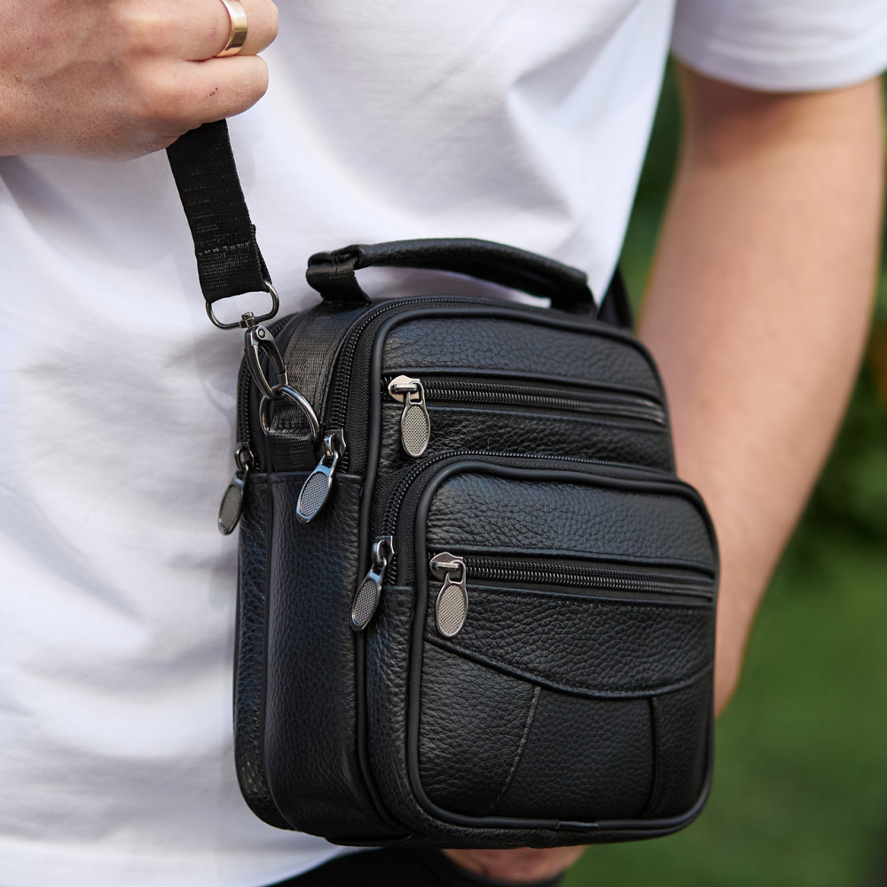 Чоловіча шкіряна сумка-барсетка Tiding Bag чорна Київ - фото 2