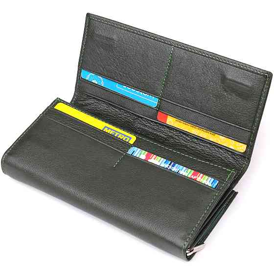 Місткий жіночий гаманець на магнітах із натуральної шкіри ST Leather 23115 Зелений Київ