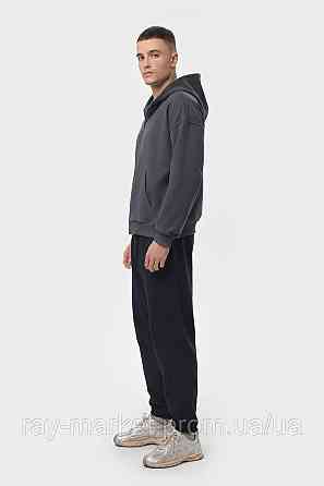 Костюм мужской худи на молнии темно-серый и брюки черные RAY PREMIUM LOOSE U0809 (U0809M-Dark Grey-Black) XXL Киев