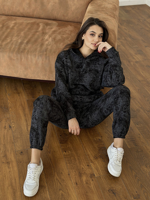 Теплий спортивний костюм жіночий мармуровий принт на флісі Чорний XXL/XXXL Харків - фото 8