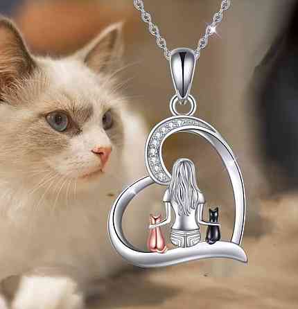 Кулон девушка с котами в сердце с цепочкой женская подвеска кошки украшение на шею подарок любителям кошек Киев