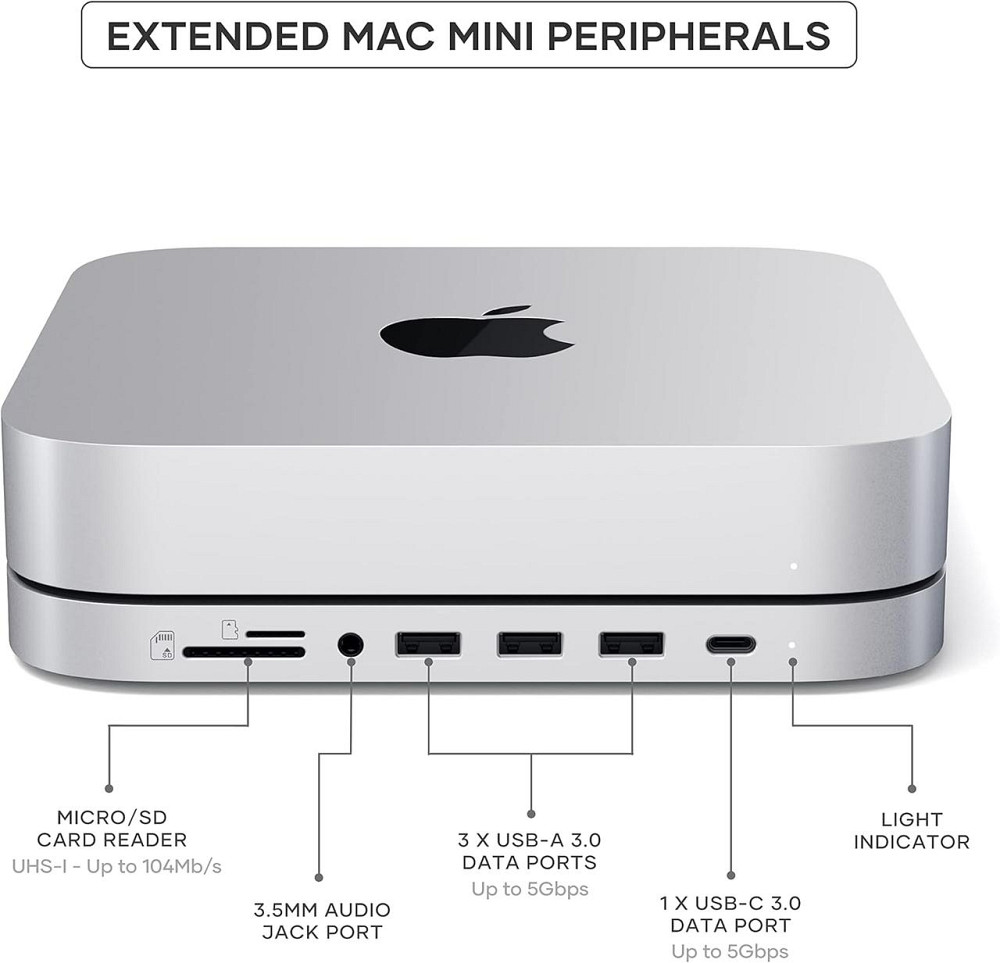 SATECHI док-станція для Mac mini, концентратор для M.2 SATA SSD, підставка для M1, M2, M2 Pro, Mac Studio, Type-C хаб, сріблястий Київ - фото 6
