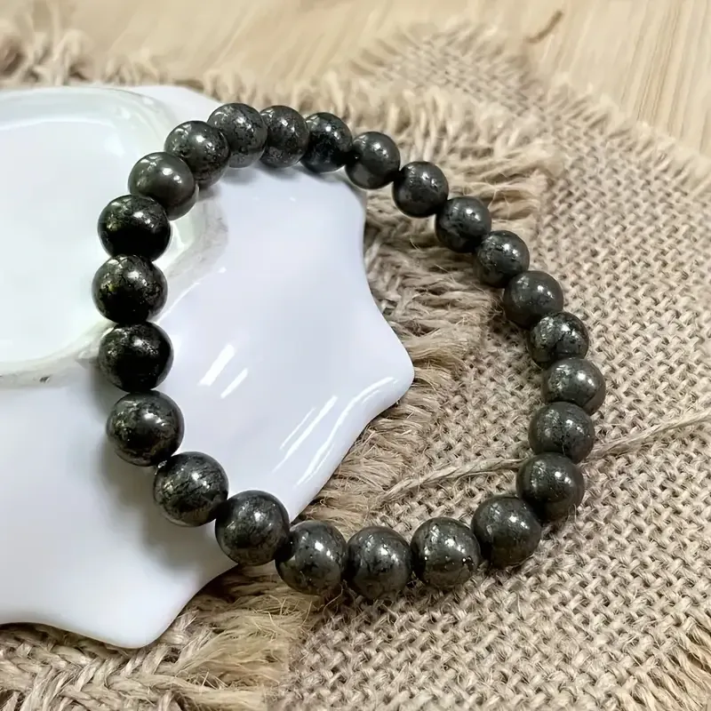 Браслет из пирита 8 мм, длина 19 см — эластичный браслет из натурального камня Киев - изображение 8