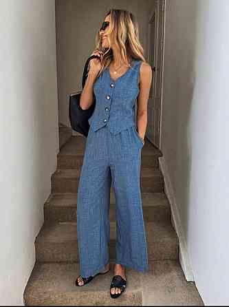 Жіночий базовий брючний костюм-двійка: жилет і штани льон бохо Джинс, 44/46 Одеса