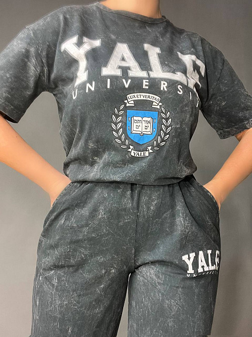 Костюм жіночий Coast Moda 4355 варений тай дай джоггери на резинці з футболкою з написом графіт, графіт, M Київ - фото 9