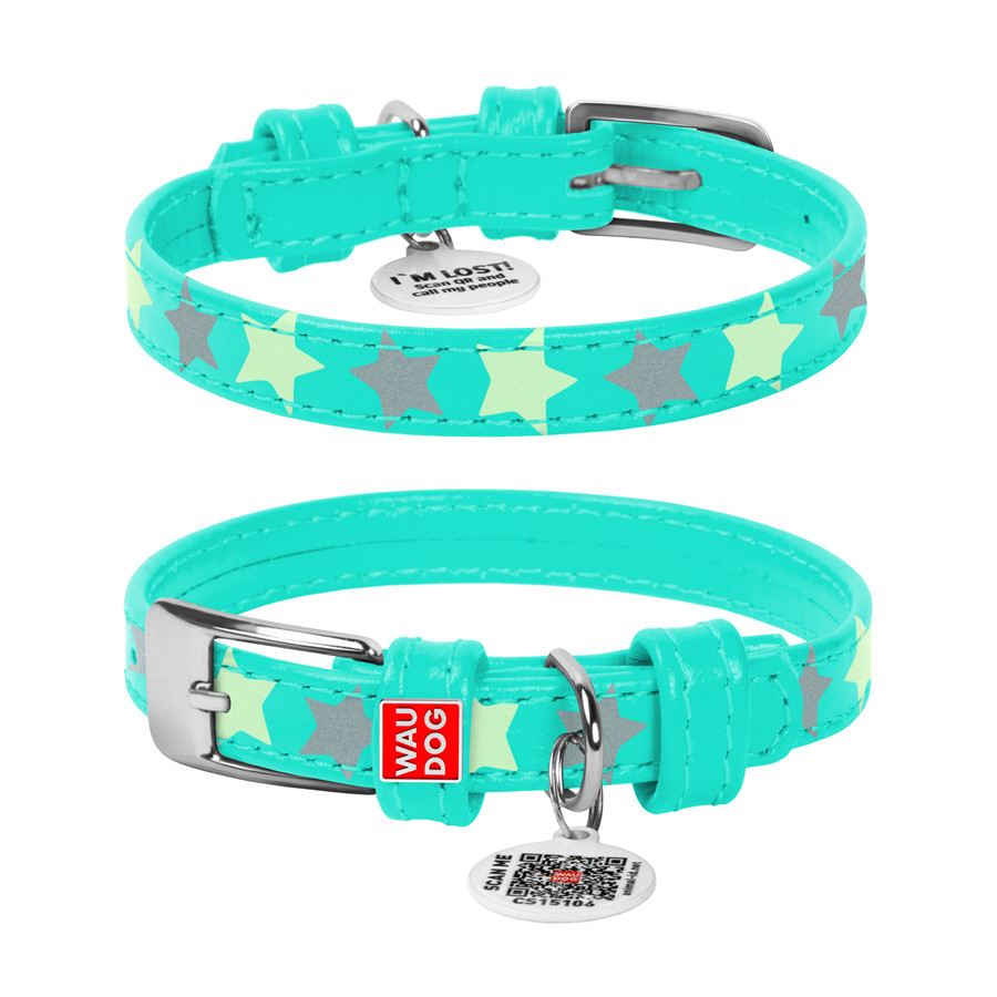 Нашийник для собак шкіряний WAUDOG Glamour з QR паспортом, візерунок "Зірочка", світлонакопичув Коломыя - изображение 2
