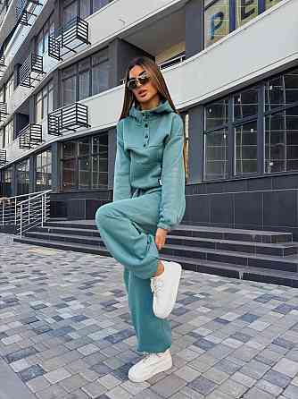 Жіночий стильний теплий повсякденний костюм-двійка на флісі Оливка, 46/48 Одеса