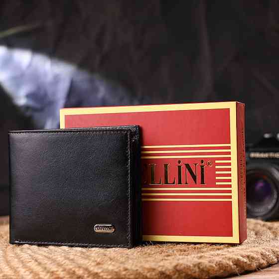 Якісний гаманець для чоловіків у два складення з натуральної гладкої шкіри Чорний (CANPELLINI) Київ