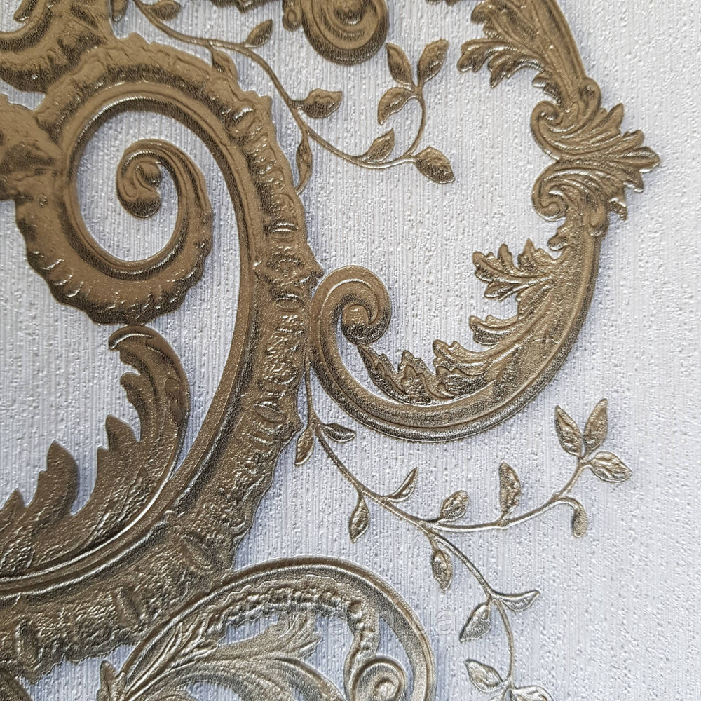 Шпалери метрові вінілові на флізелін дизайнерські Erismann Elle вензелі золотисті структурних на молочному Київ - фото 4