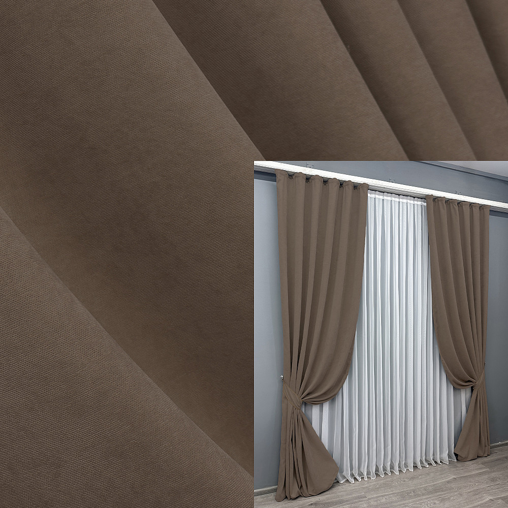 Комплект готових штор VR-Textil Мікровелюр Petek YL № 1802ш Коричневий 100х295 см 2 шт (31-842) Київ - фото 1