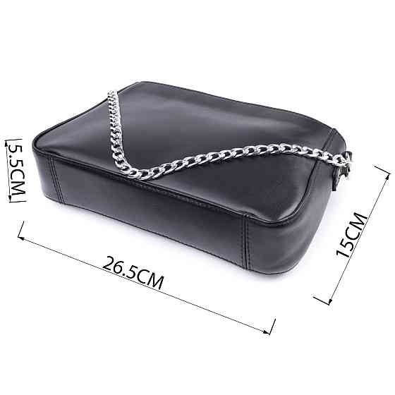 Жіноча сумка багет з ланцюжком і ремінцем, що знімається з гладкої натуральної шкіри Shvigel 22838 Чорна Київ