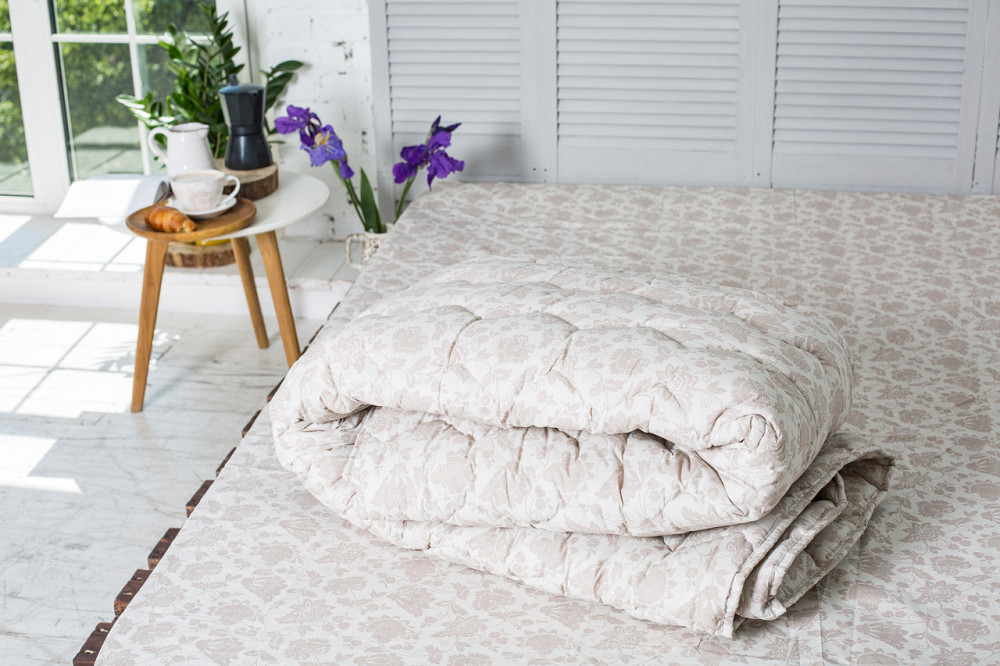 Ковдра Ecotton полуторна 140х205 см вовняна стьогана бязь бежевого кольору 20-1154 Beige Коломия - фото 4