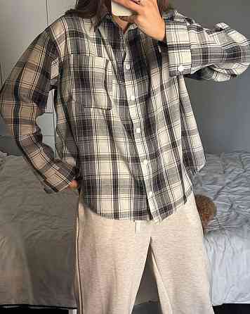 Женская трендовая оверсайз рубашка в клетку турецкий поликотон Одесса
