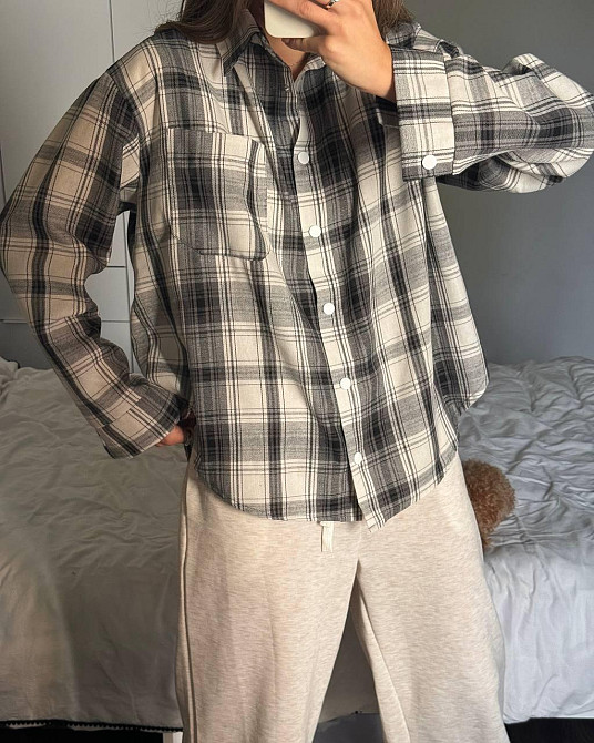 Женская трендовая оверсайз рубашка в клетку турецкий поликотон Одесса - изображение 1