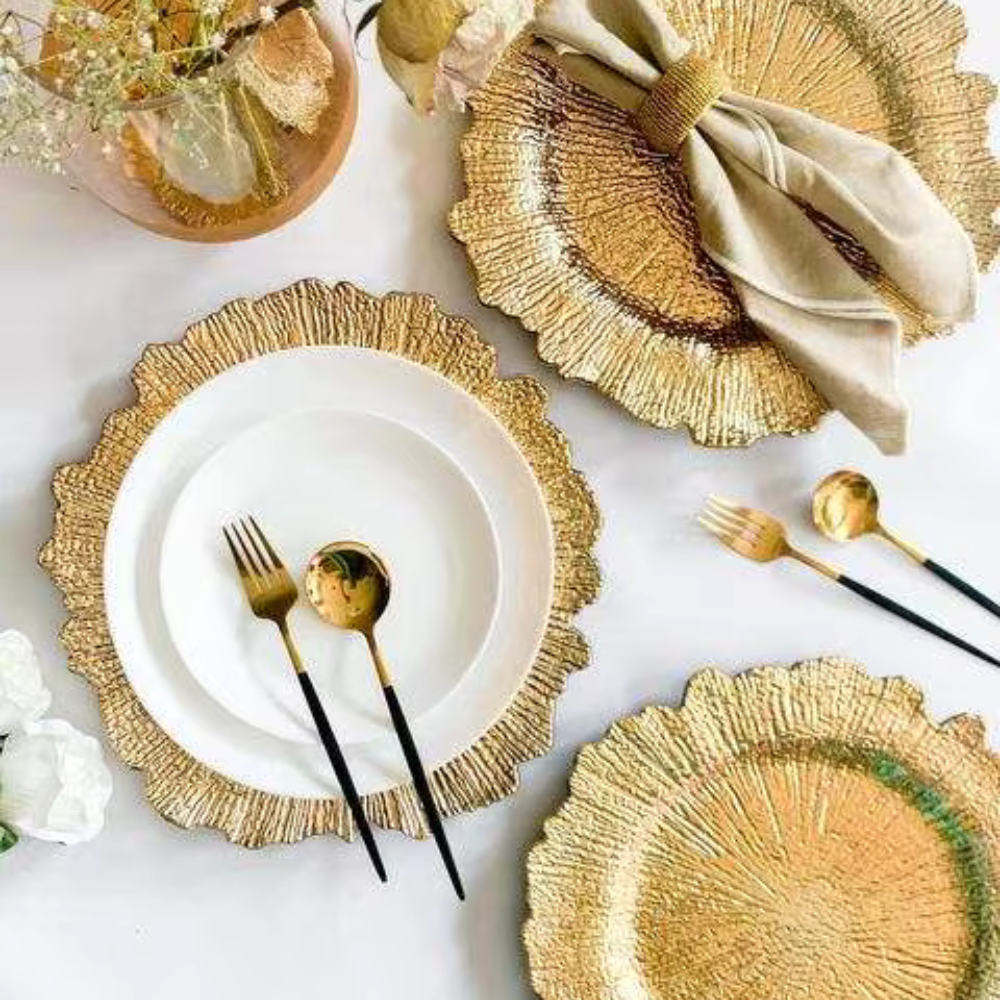 Набір пластикових, міцних, підставних тарілок 6 шт якісних. Діаметр 30 см, колір золото Кам'янець-Подільський - фото 7