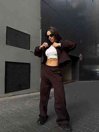 Утепленный женский костюм двойка в спортивном стиле трехнитка на флисе Одесса