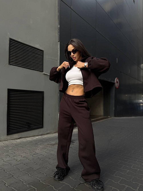 Утепленный женский костюм двойка в спортивном стиле трехнитка на флисе Одесса - изображение 4