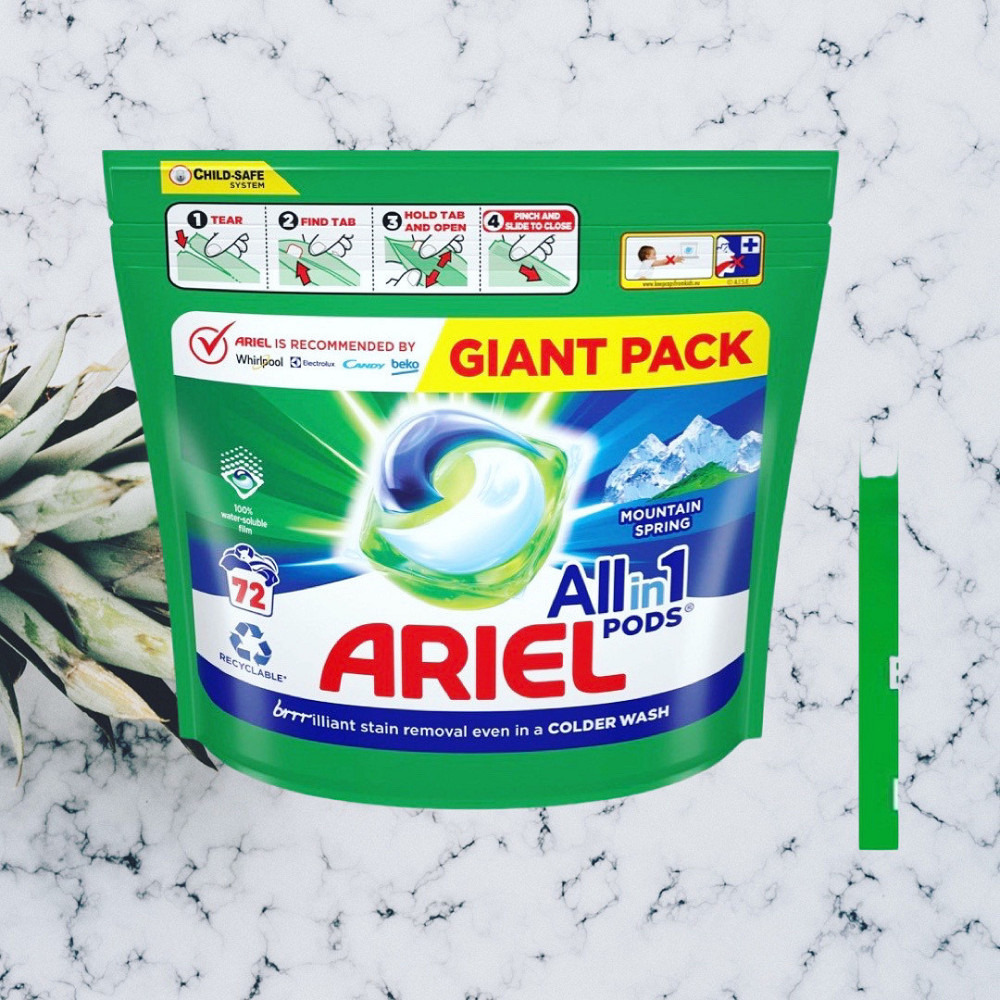 Капсули для прання Ariel Pods Все-в-1 Гірський Джерело, для білих і кольорових тканин, 72 шт. Виноградів - фото 1