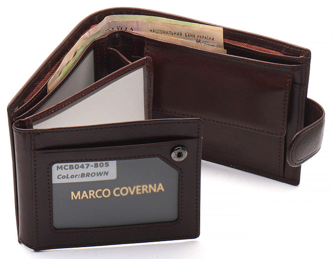 Коричневое кожаное мужское портмоне с отделением для документов Marco Coverna MCBK010-805 Коричневый Киев - изображение 9