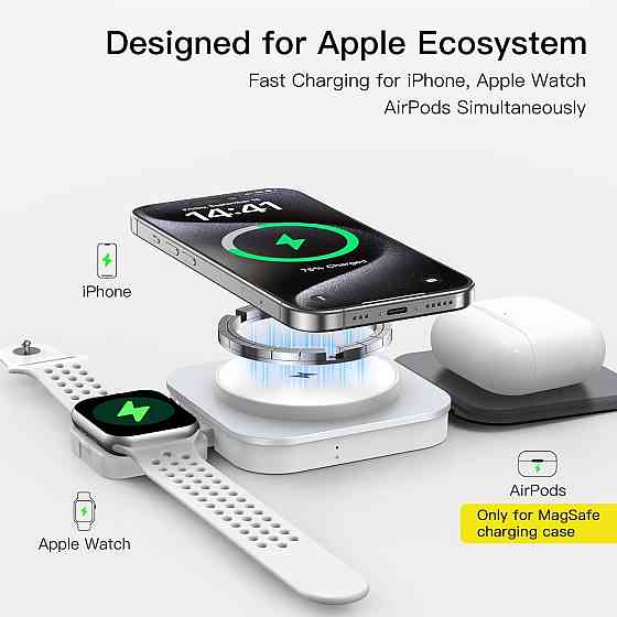 Беспроводное зарядное устройство KEEPRO 3 в 1 MagSafe 15 Вт для iPhone, Apple Watch и AirPods, складная магнитная зарядная станция Киев