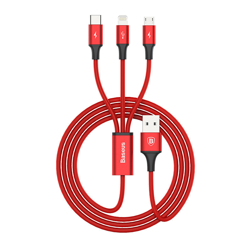 Кабель с зарядным BASEUS Dual Charger + 3in1 Cable 1.2M красный TZCL-D92 Киев - изображение 5