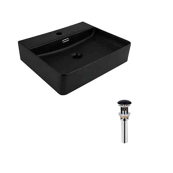 Комплект Qtap Nando LT: Раковина підвісна прямокутна 500х420х130 мм Matt Black + Донний клапан PU03O Київ
