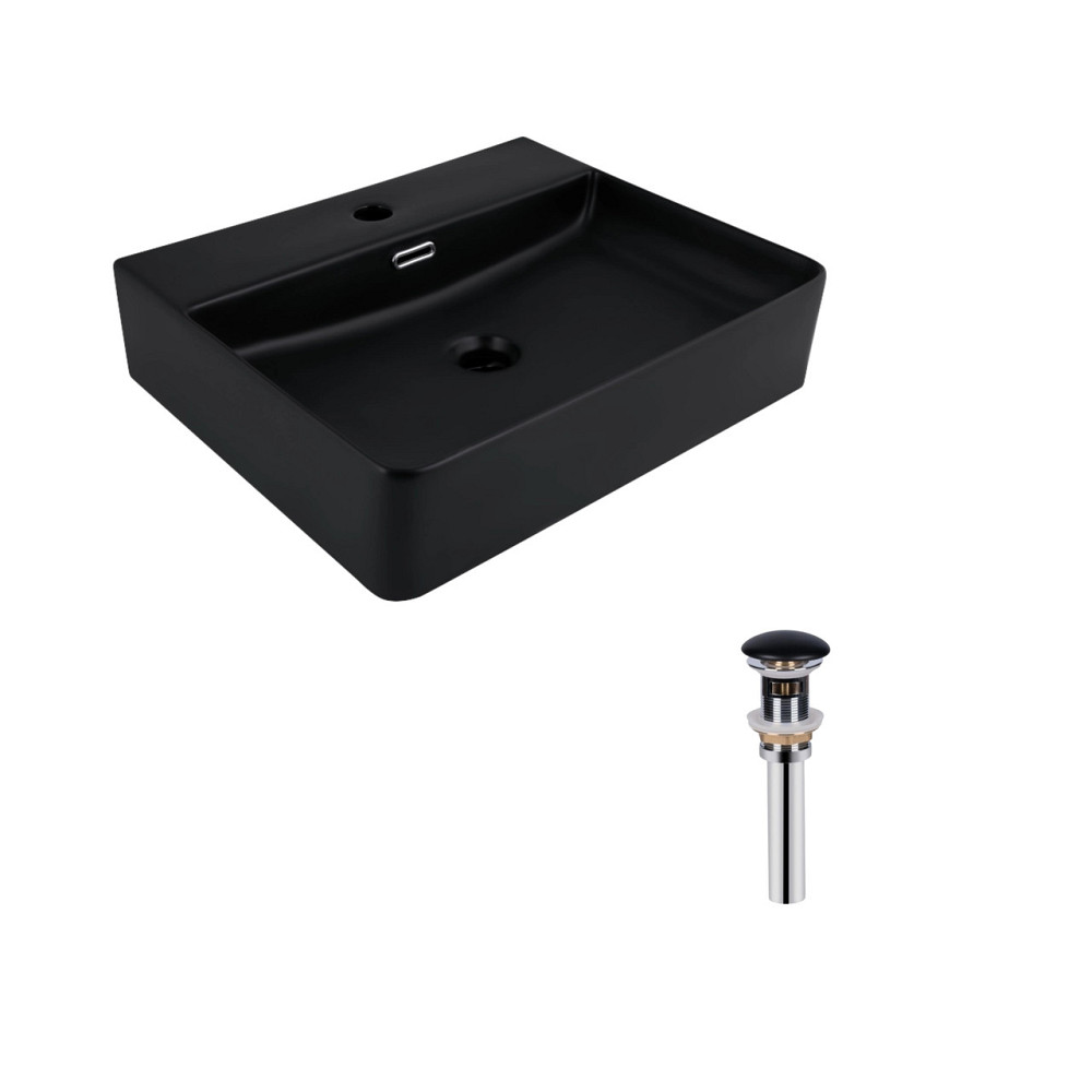 Комплект Qtap Nando LT: Раковина підвісна прямокутна 500х420х130 мм Matt Black + Донний клапан PU03O Київ - фото 1