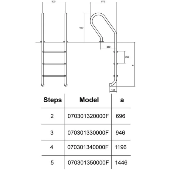 Лестница для бассейна Hayward Mixta (2 ступени). для узкого борта. AISI-304 Киев
