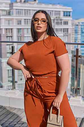 Літній жіночий костюм із жатки "Oasis" оптом | Норма Теракотовий, 42-44 Київ