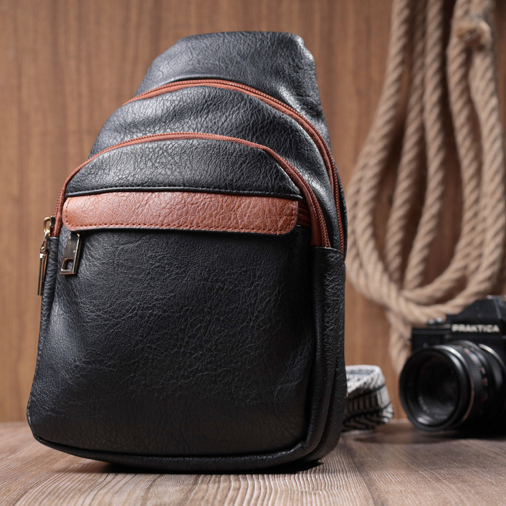 Зручна жіноча сумка через плече з отвором для навушників з екошкіри Vintage 22787 Чорний Київ - фото 10