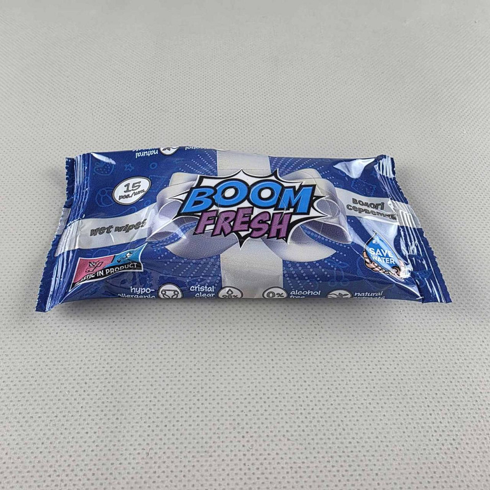 Волога серветка 15 шт "BOOM FRESH" синя (1 пачка) Харків - фото 2
