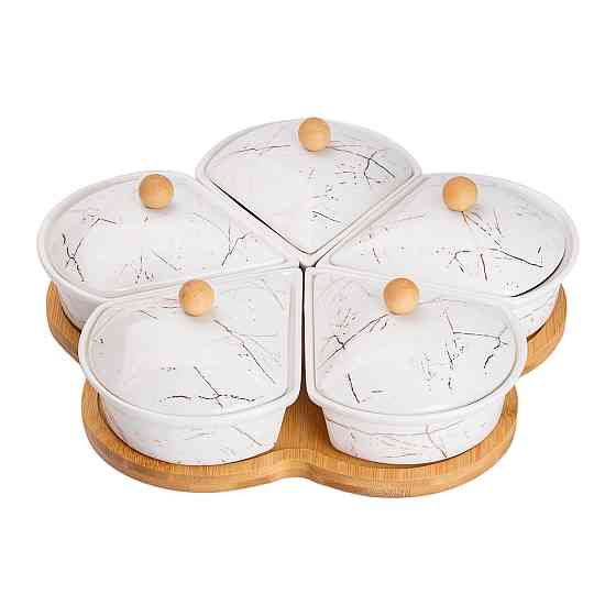 Yiwu Менажниця порцелянова на підставці, що обертається, 5 секцій біла HP-1217 Коломыя