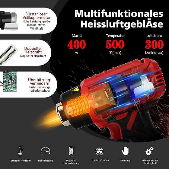 Акумуляторний будівельний фен Cordless Heat Gun —без акумулятора Луцьк