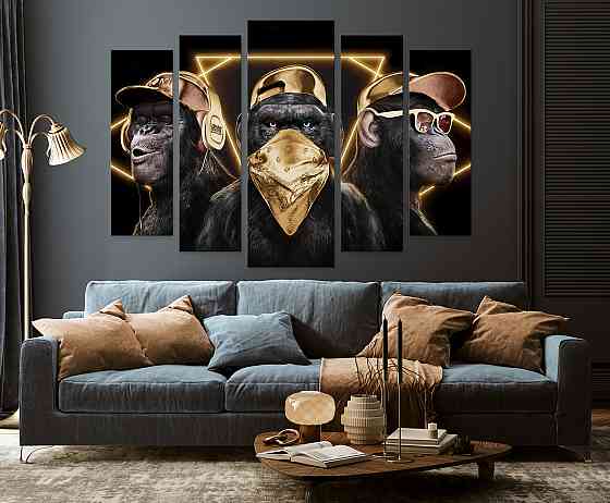 Модульная картина в гостиную / спальню Три мудрые обезьяны (Golden Gangster Monkeys) Art-483_5 ( 80х118см ) Киев